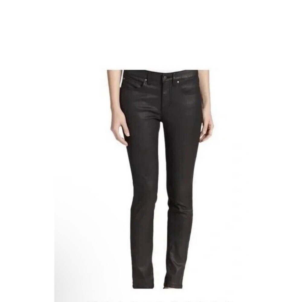 Eileen Fisher Women Sz 6 Black Coated Waxed Organic Cotton Skinny Jean Stretch - Picture 5 of 16